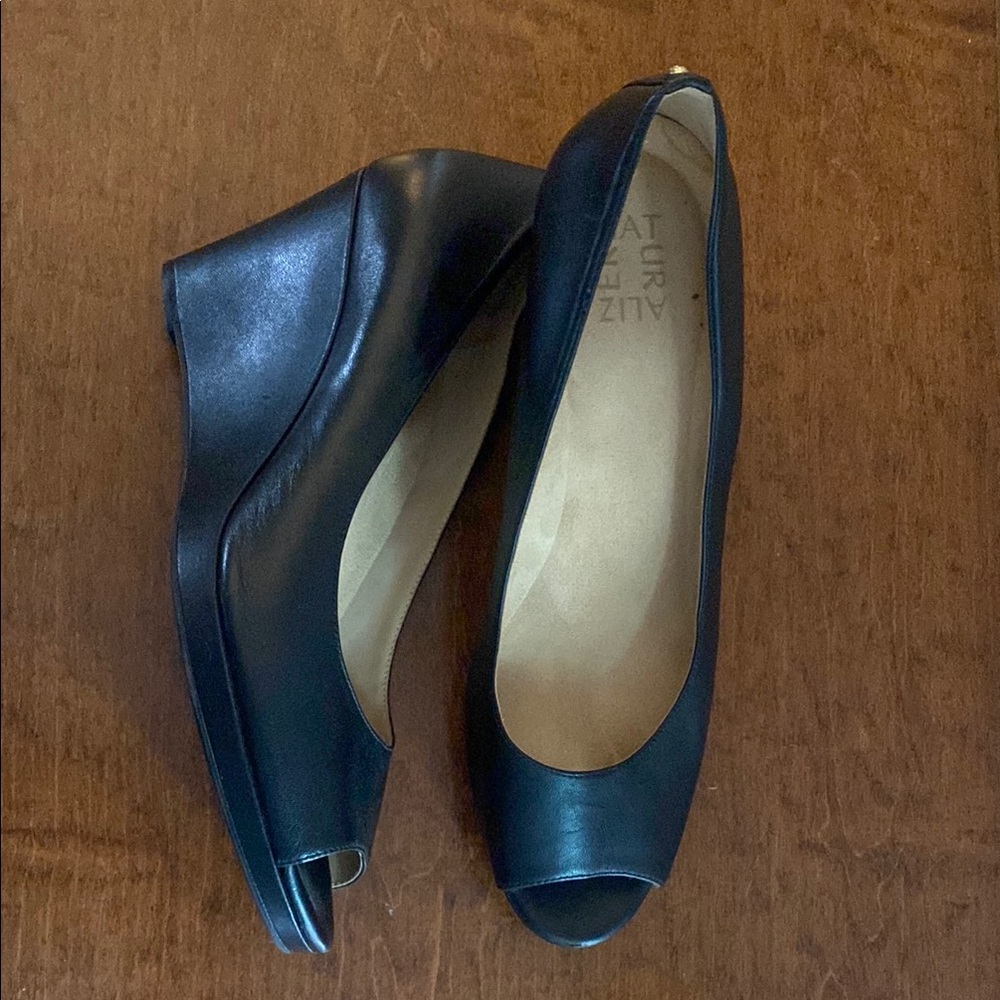 Naturalizer Black Wedge Peep-Toe Shoes